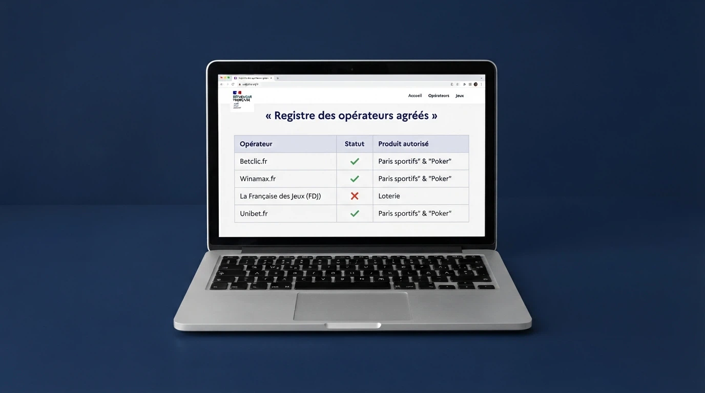 Capture d'écran du site officiel anj.fr affichant la liste des opérateurs de jeux agréés en France