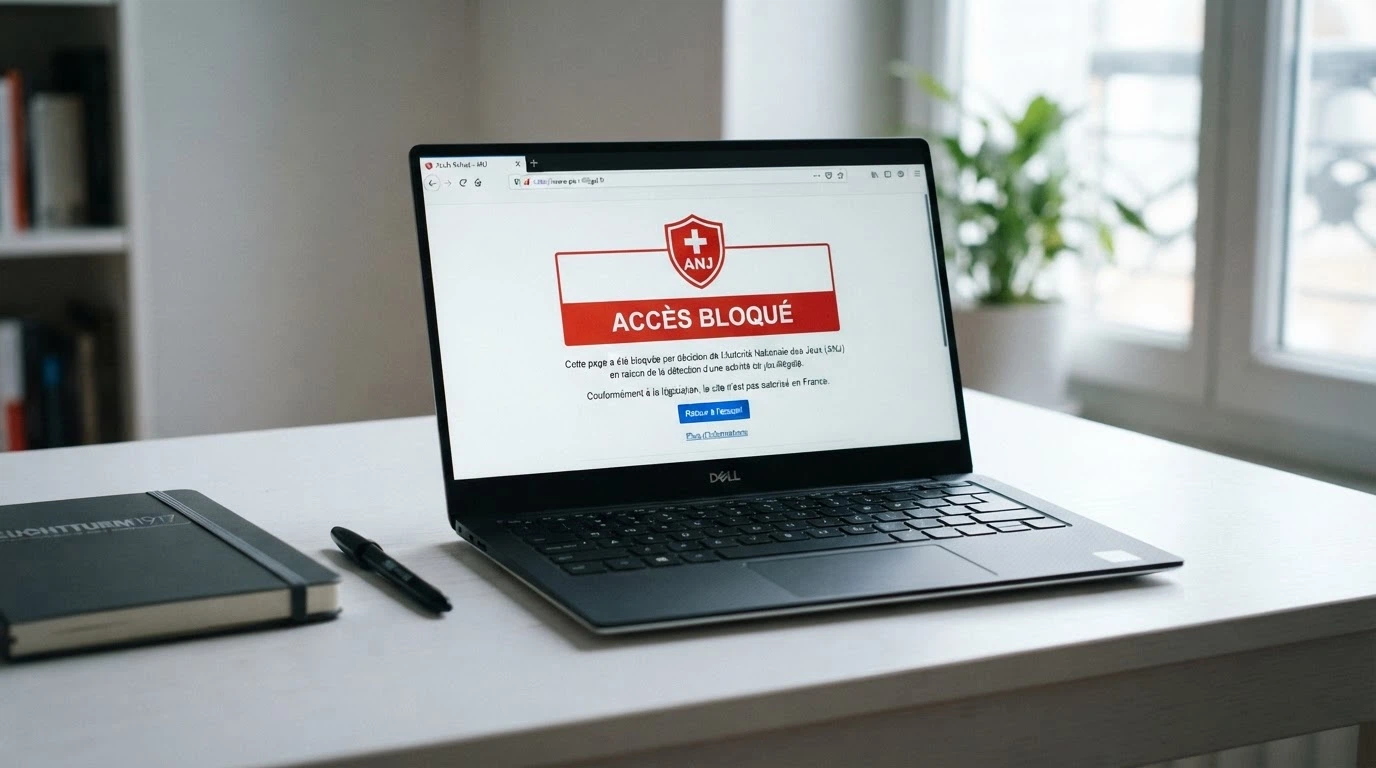 Page d'accueil du site anj.fr avec le logo de l'Autorité Nationale des Jeux et un encadré « Liste noire des sites interdits »