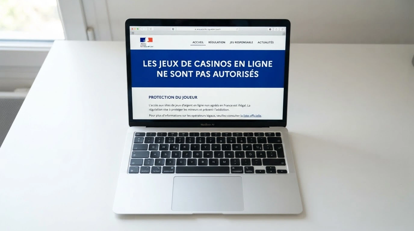 Capture d'écran partielle de la page officielle anj.fr affichant le bandeau réglementaire sur l'offre de jeux et canaux de distribution, texte visible « les jeux de casinos en ligne ne sont pas autorisés »