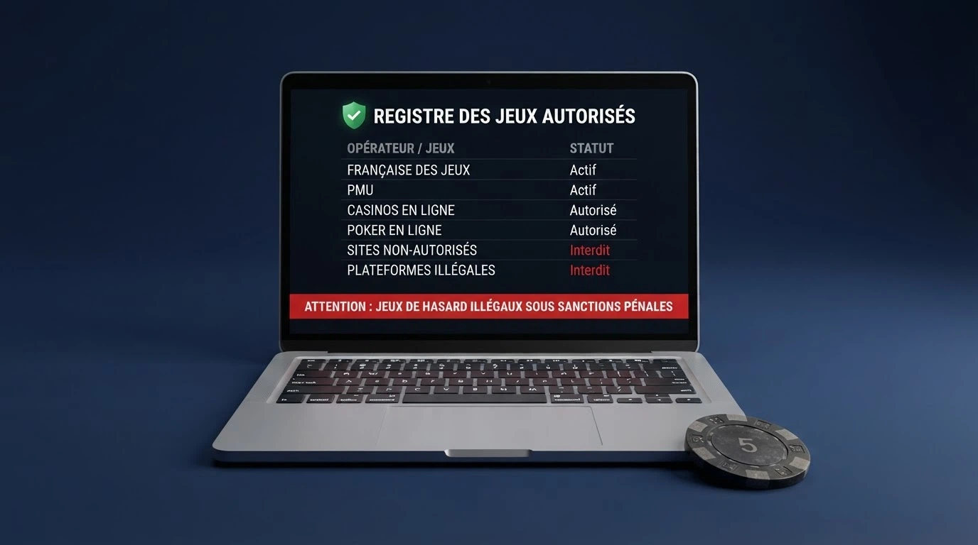 Capture d'écran du site anj.fr montrant la liste des opérateurs agréés et le bandeau d'avertissement sur l'offre illégale