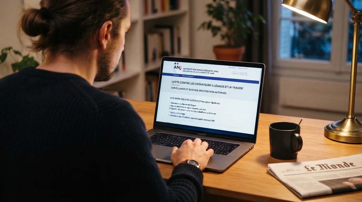 Page d'accueil du site de l'ANJ affichant la rubrique de lutte contre l'offre illégale de jeux d'argent