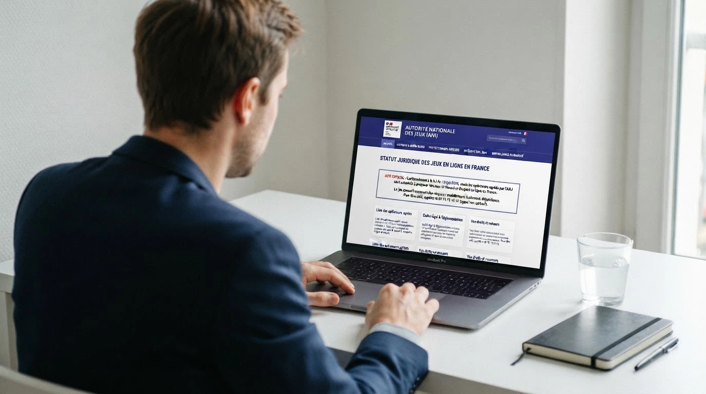 Page d'accueil du site officiel de l'ANJ (Autorité nationale des jeux) avec le logo de la République française, les rubriques réglementaires et un encart sur la protection des joueurs