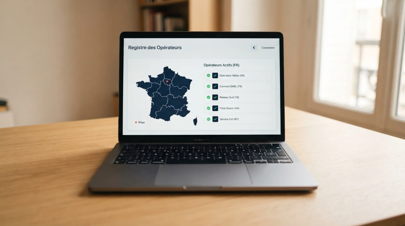 Un extrait du Journal Officiel ou une interface du registre ANJ sur un écran, avec une carte de France en arrière-plan