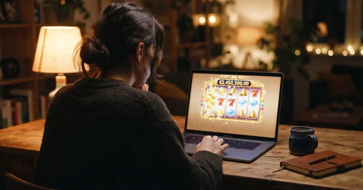 Un joueur devant un écran affichant une offre « argent gratuit » d'un casino en ligne, le doigt suspendu au-dessus du bouton d'inscription