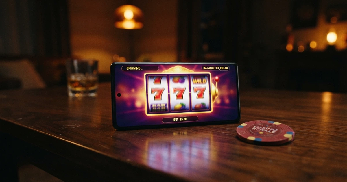 Interface d'un casino en ligne affichant un dépôt minimum et des machines à sous sur fond sombre