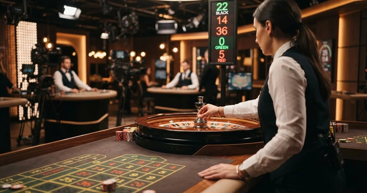 Capture d'écran d'une table de roulette en direct Evolution Gaming avec croupier, interface de jeu et historique des numéros