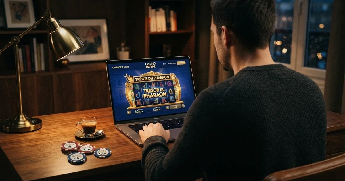 Comparaison de casinos en ligne Microgaming affichée sur un écran, avec le logo de l'ANJ en surimpression pour rappeler le cadre légal français.