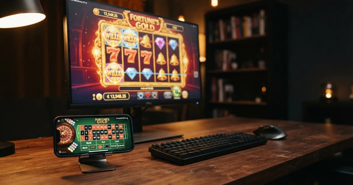 Logo et interface de jeux Playtech sur un écran d'ordinateur et un mobile
