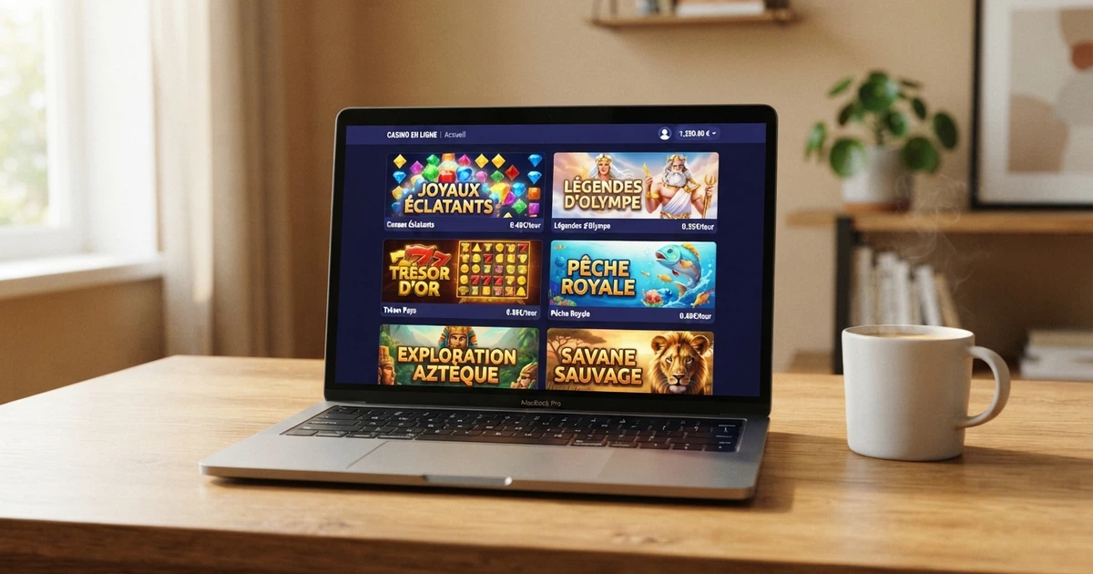 Interface d'un casino en ligne affichant une sélection de jeux Pragmatic Play sur un écran d'ordinateur