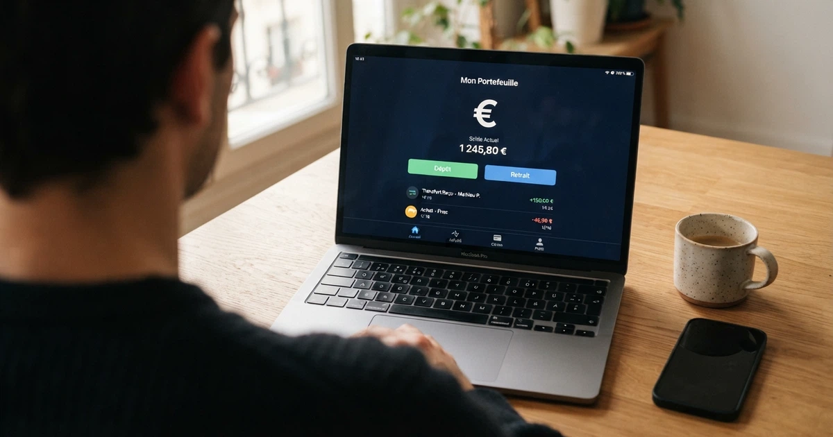 Interface de l'espace client Neteller avec les options de dépôt et de retrait sur un écran d'ordinateur