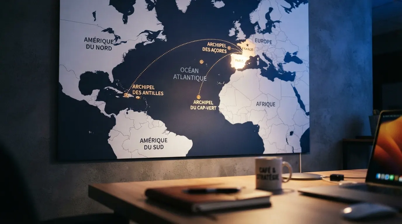 Une carte stylisée montrant les juridictions offshore (Curaçao, Anjouan) connectées à la France par des flèches, sans passer par l'ANJ
