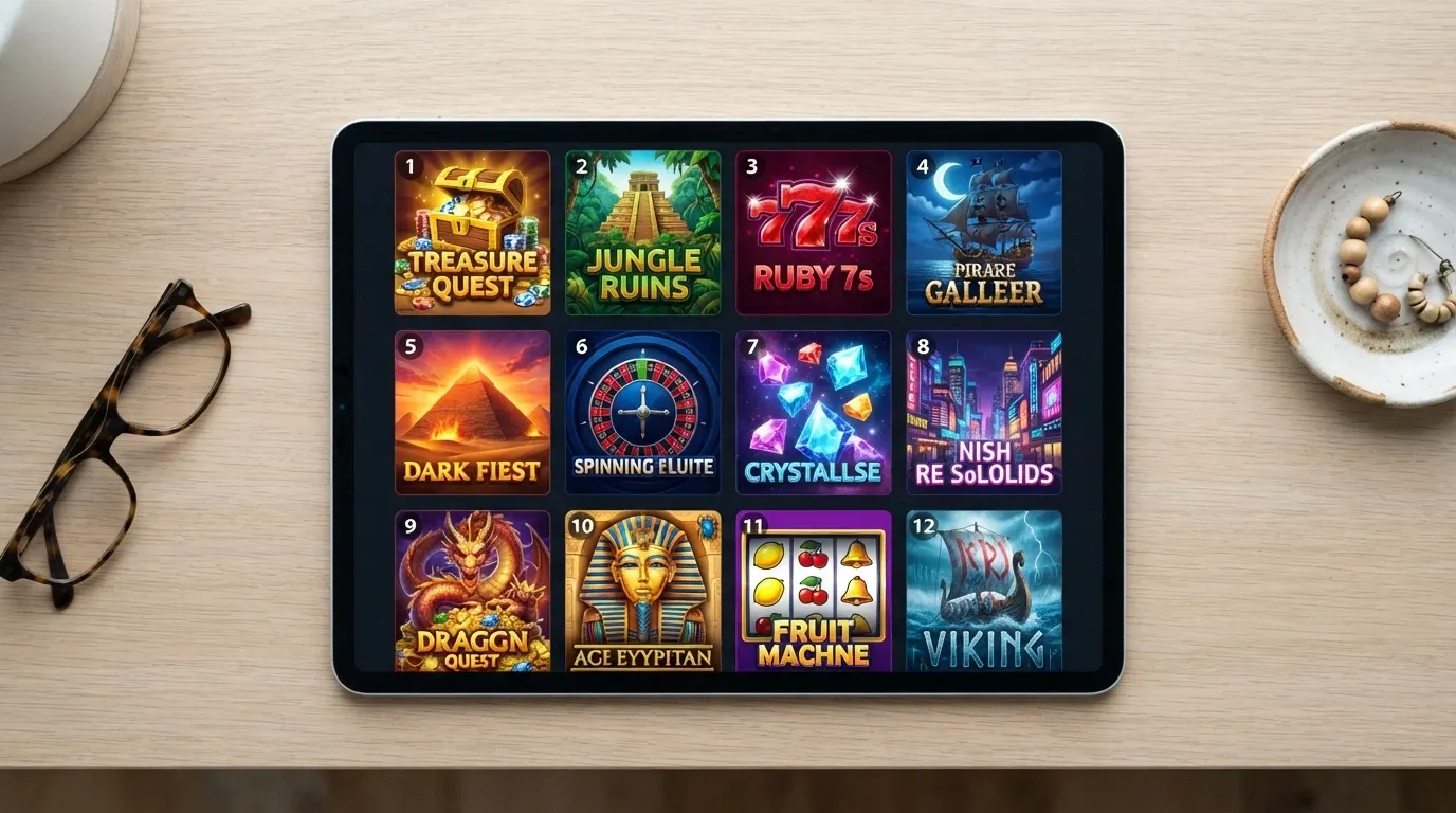 Grille de vignettes de machines à sous en ligne affichant des titres populaires et les logos des fournisseurs NetEnt, Microgaming et Pragmatic Play