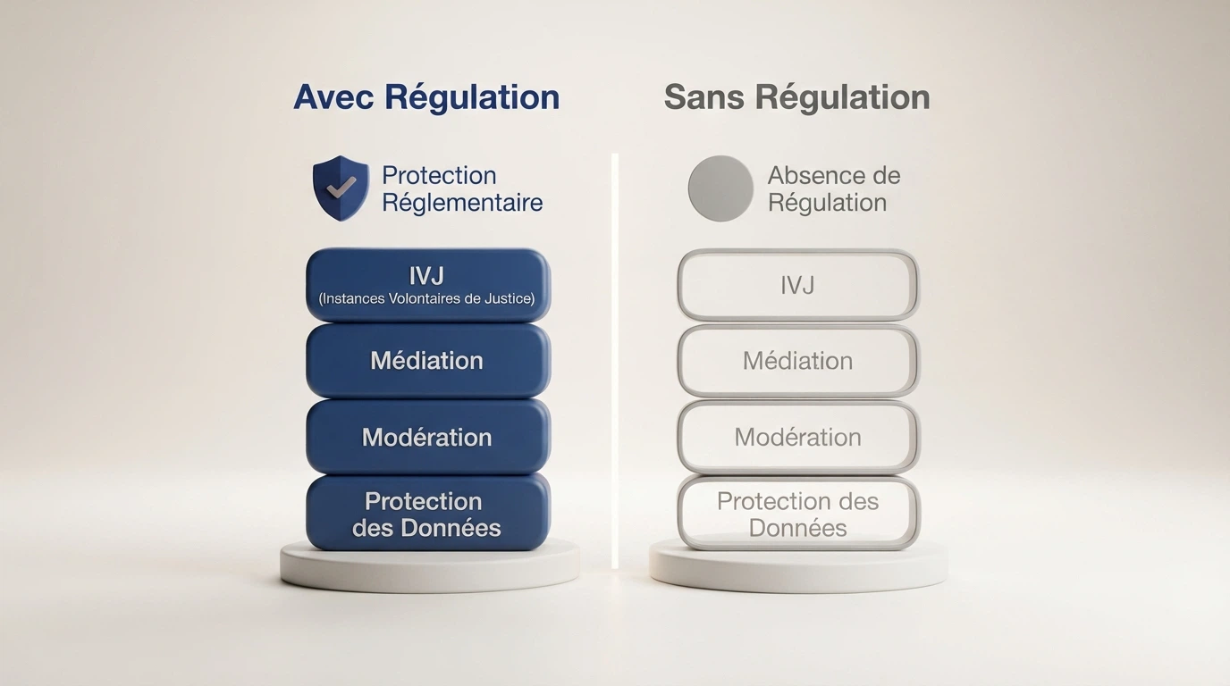 Tableau comparatif à deux colonnes opposant les garanties d'un site agréé ANJ (IVJ, médiation, modération) et celles d'un casino offshore (aucune)