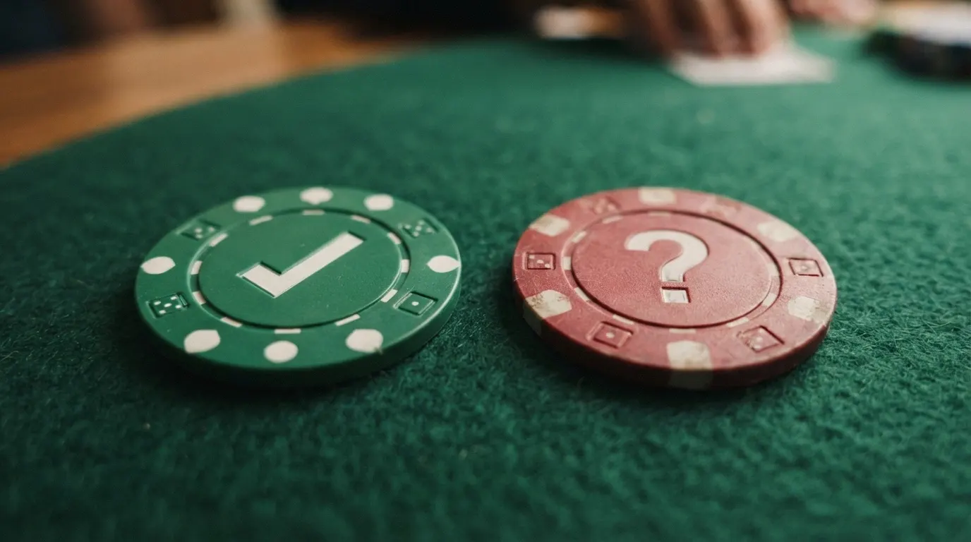 Une table comparative stylisée montrant des icônes de casinos et des pourcentages de bonus, avec un tampon ANJ en surimpression sur une colonne et un point d'interrogation sur une autre