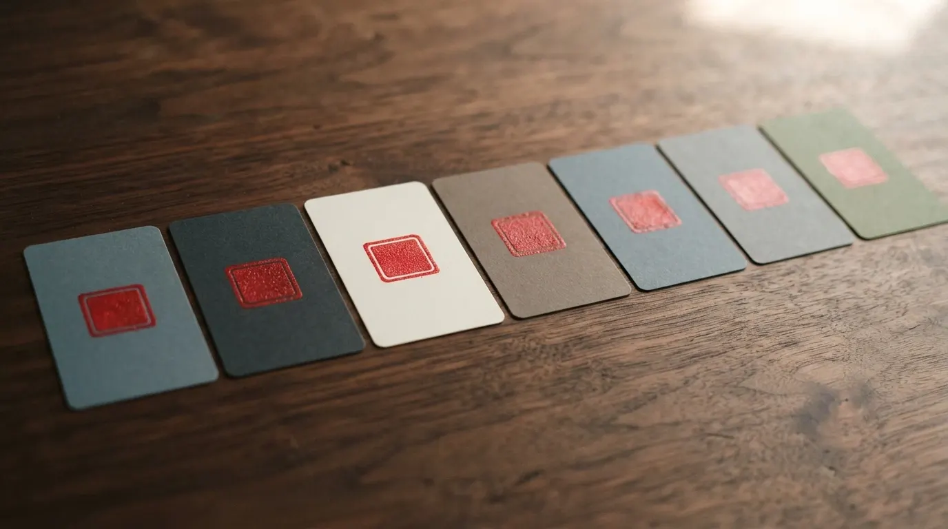 Une rangée de cartes de casino alignées côte à côte, chacune avec un tampon rouge « non agréé ANJ »