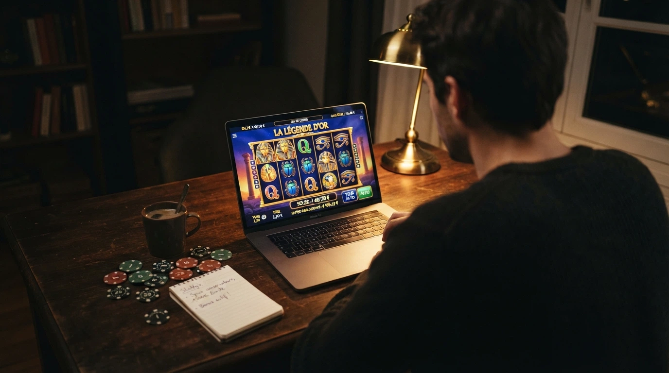 Un tableau comparatif sur un écran d'ordinateur, montrant des logos stylisés de casinos avec des symboles Bitcoin, sur fond de code blockchain.