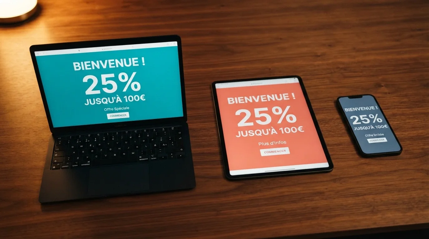 Plusieurs écrans de casinos en ligne sans justificatif affichant côte à côte leurs offres de bienvenue