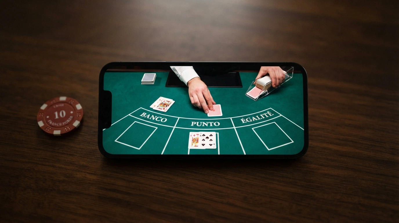 Une mosaïque d'interfaces de casinos en ligne affichant des tables de baccarat en direct, organisée en vis-à-vis
