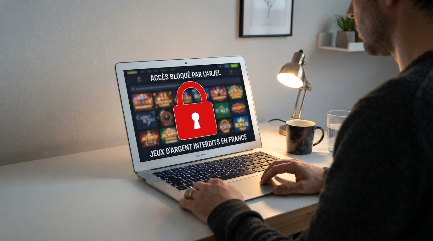 Une interface de casino barrée d'un cadenas rouge symbolisant l'interdiction