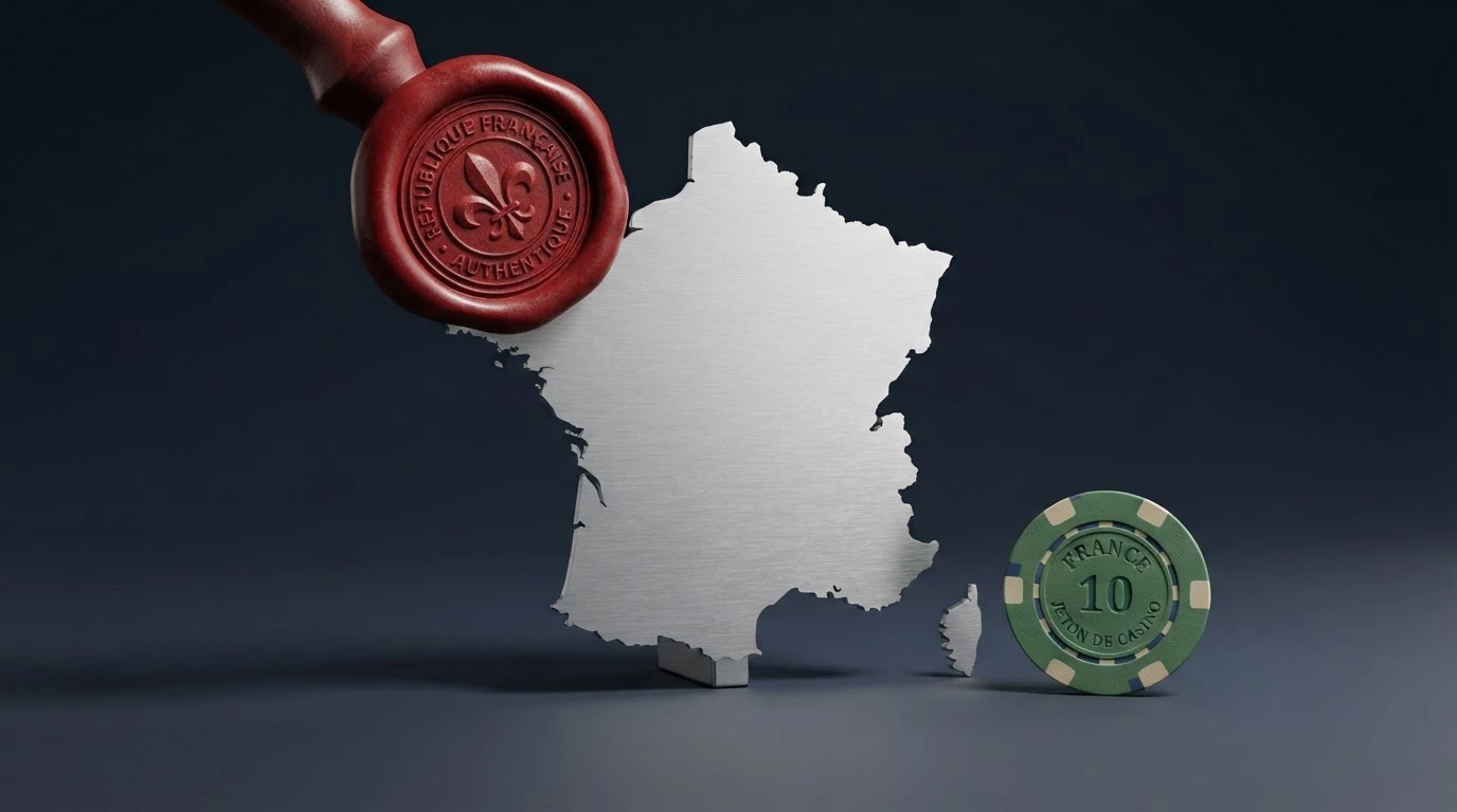 Une carte de France en silhouette sur fond de texte juridique, avec un tampon « Non agréé ANJ » en rouge et le logo de la CGA en vis-à-vis.
