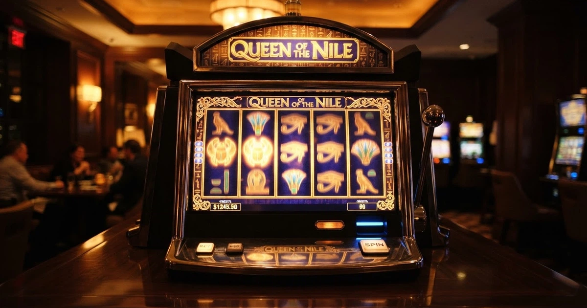Capture d'écran de la machine à sous Cleopatra d'IGT avec ses symboles égyptiens sur les rouleaux.