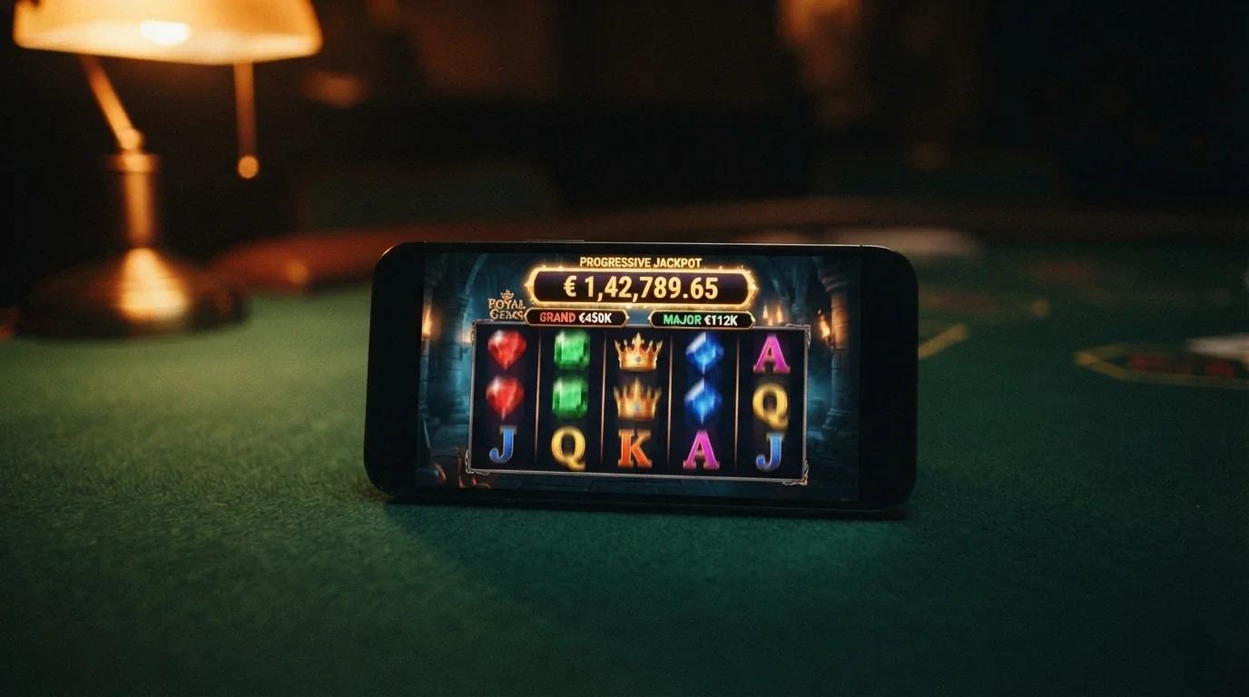 Une interface de machine à sous en ligne avec le bandeau de jackpot progressif Mega Moolah affichant un gain cumulé, sur fond de ludothèque Games Global