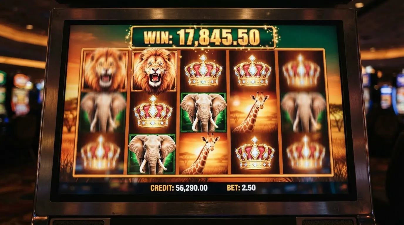 Grille de machine à sous Mega Moolah avec le compteur de jackpot progressif affichant un montant record, rouleaux en mouvement.