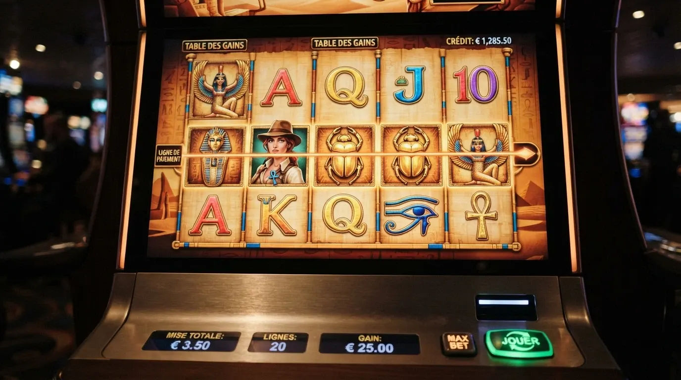 Capture d'écran du jeu Book of Ra sur 5 rouleaux avec symboles égyptiens