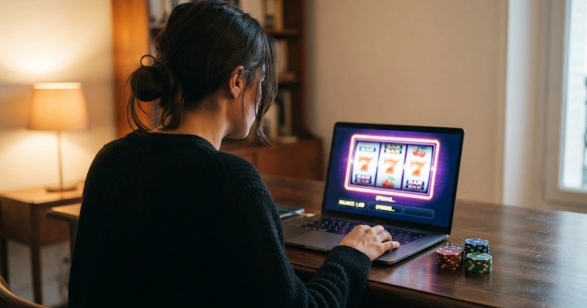 Un joueur français consultant une liste de casinos en ligne sur son écran, l'air concentré, dans un intérieur sobre