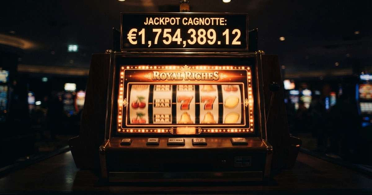 Rouleaux d'une machine à sous en ligne, cagnotte jackpot affichée au-dessus des symboles