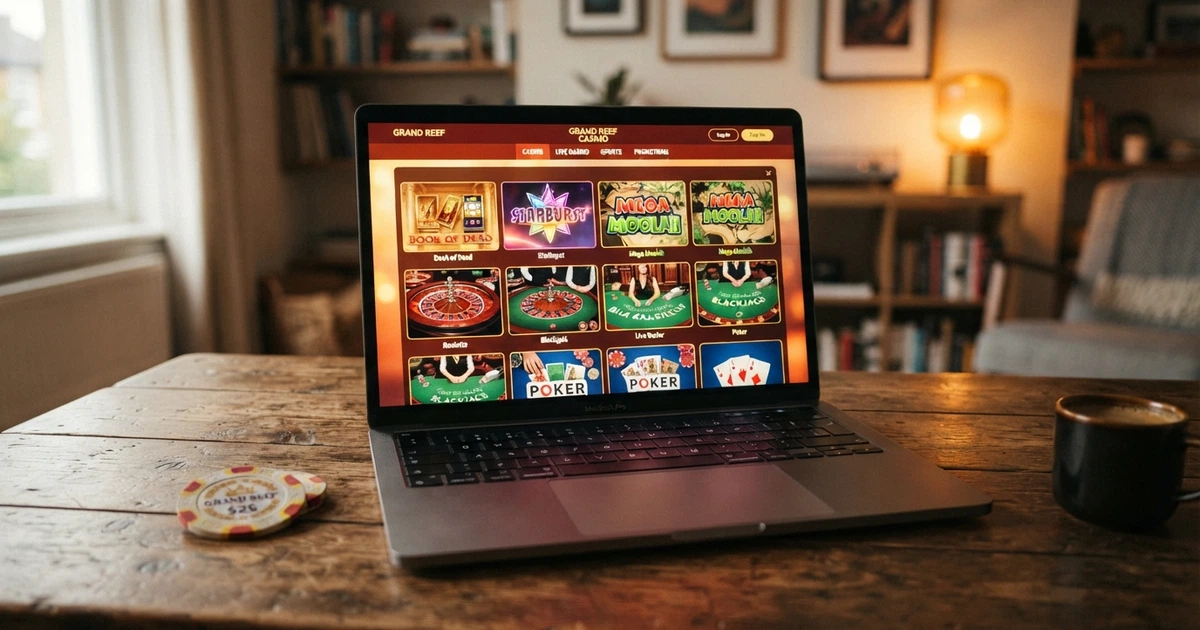 Comparaison de casinos en ligne offshore affichée sur un écran, avec licences, bonus et jeux visibles en arrière-plan