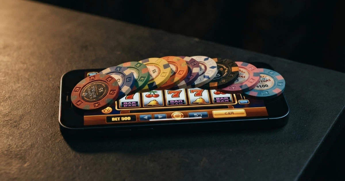 Comparaison de dix cartes de casino disposées en éventail sur l'écran d'un smartphone Android, fond sombre