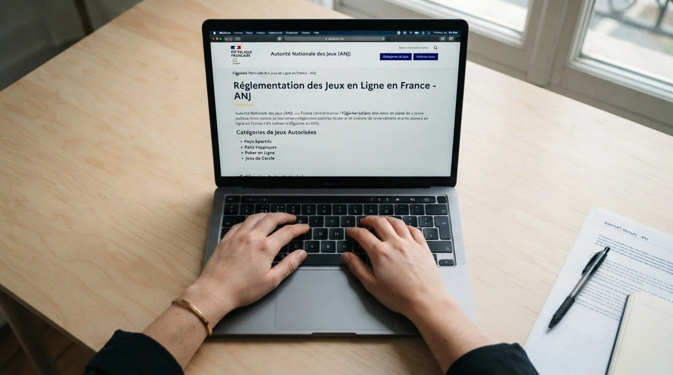 Un joueur consultant une page d'information officielle sur la régulation des jeux d'argent en ligne