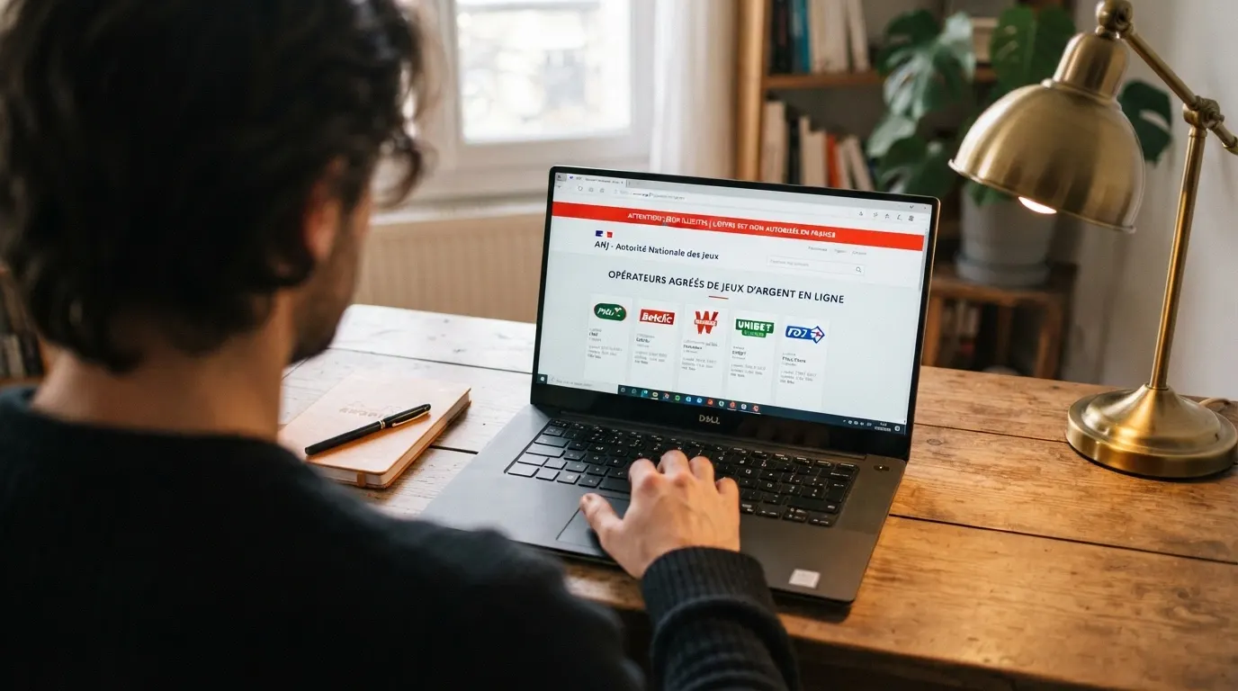 Page du site de l'ANJ affichant la mise en garde contre les casinos en ligne illégaux et la liste des opérateurs agréés
