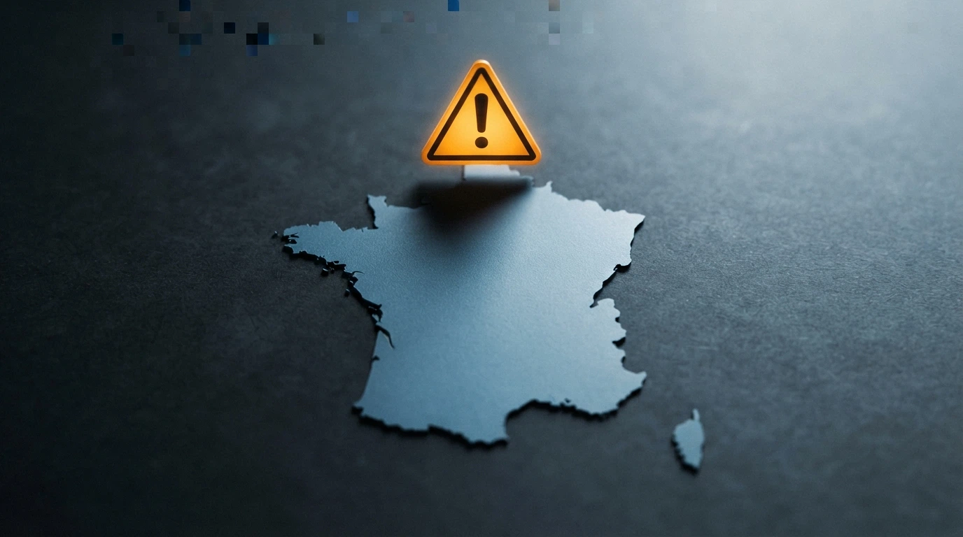 Une carte de France contrastée avec un pictogramme d'avertissement, illustrant le décalage entre le territoire français et le statut offshore des casinos au Jeton.